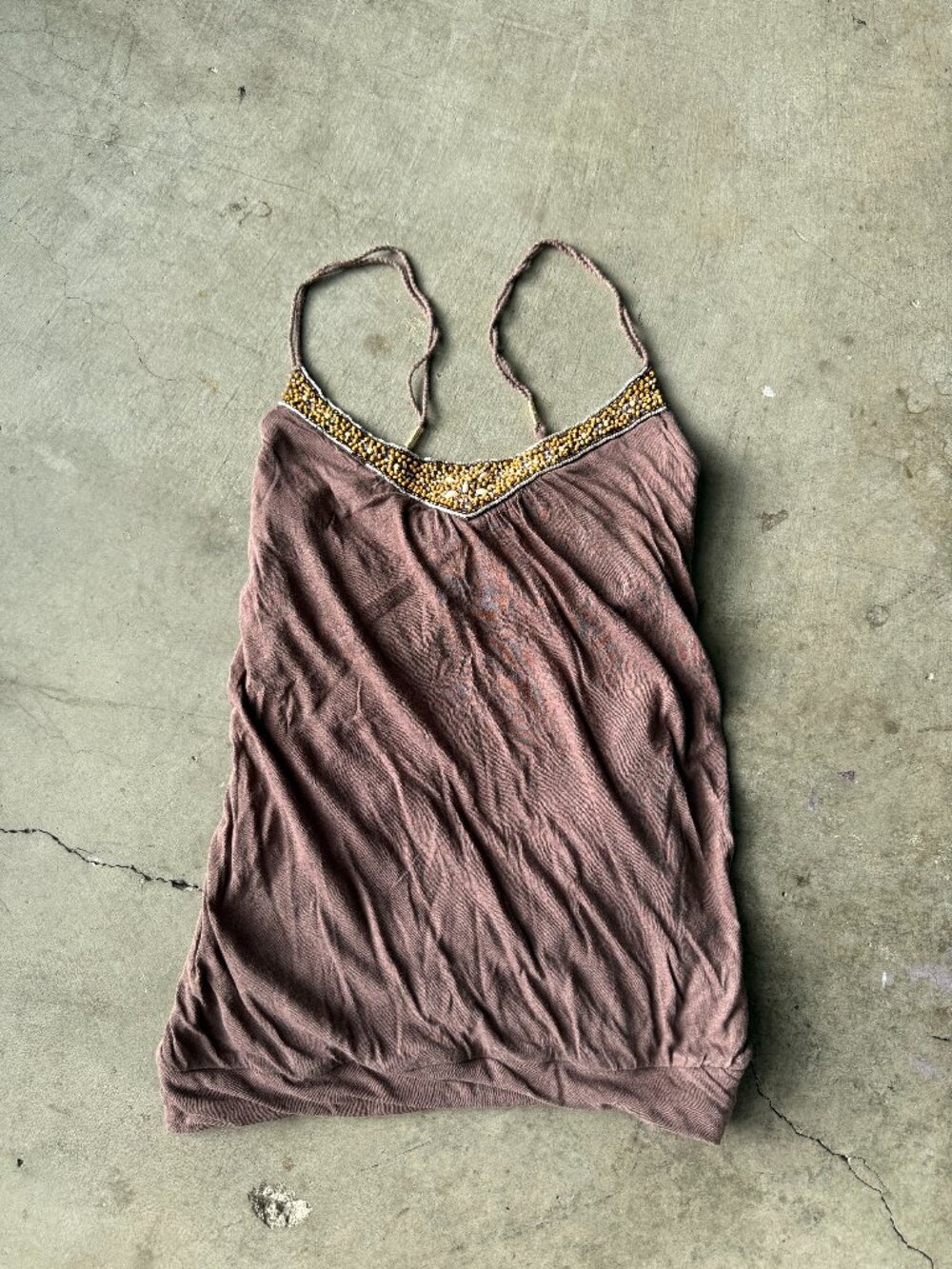 Abercrombie Beaded Cami Tank Women's XS Mocha Y2K Racerback Blouson